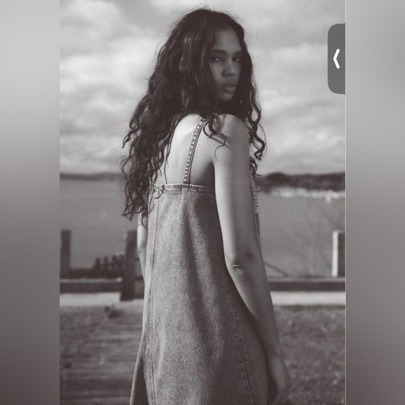 Zara Denim Suspender 100% Cotton Midi Dress - Picture 5 of 12